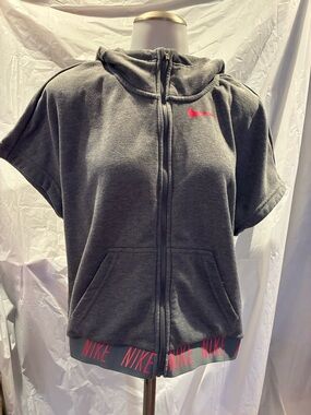 Nike Gray Short-Sleeve Hooded Zip Jacket with Pink Logo